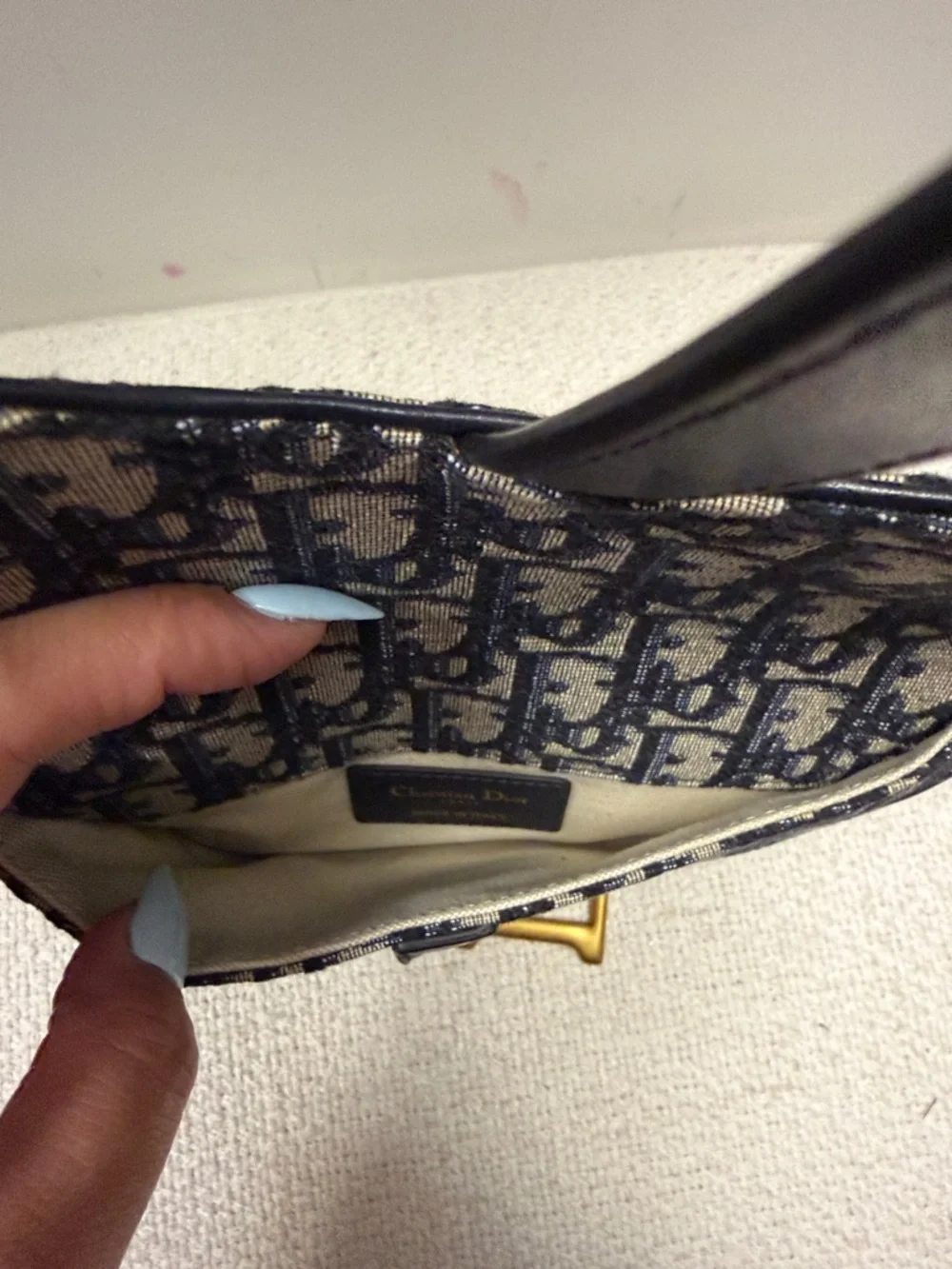 Dior Oblique Saddle Bag in Navy and Cream with Black Strap - Picture 4 of 5